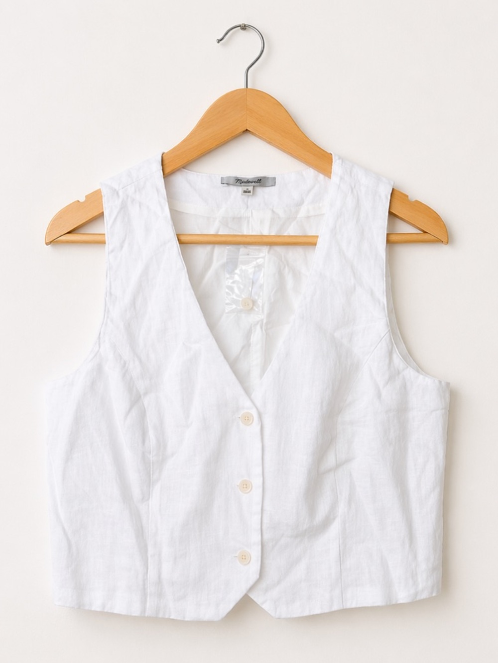 Madewell White Linen Vest Womens Small Button Front Cropped Tailored Minimalist